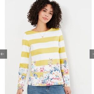 Joules Women’s Yellow Stripe Floral Long Sleeve Tee size 12